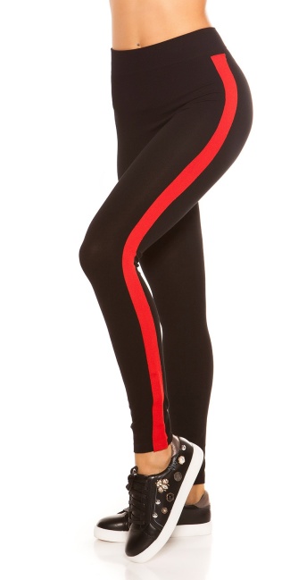Trendy leggings with contrast stripes Red